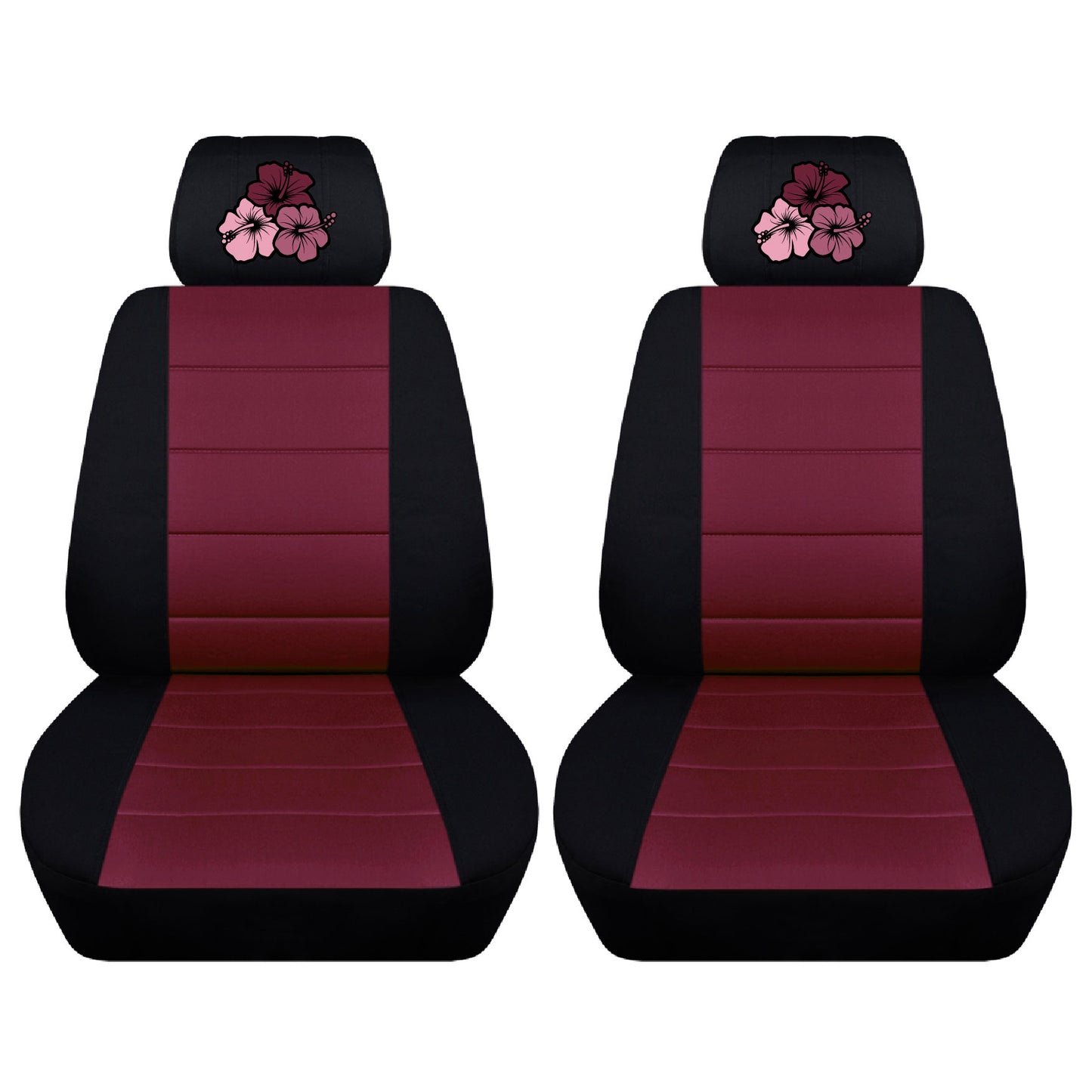 Dodge Ram Car Seat Covers - Hibiscus Flowers Embroidered on Headrest Covers