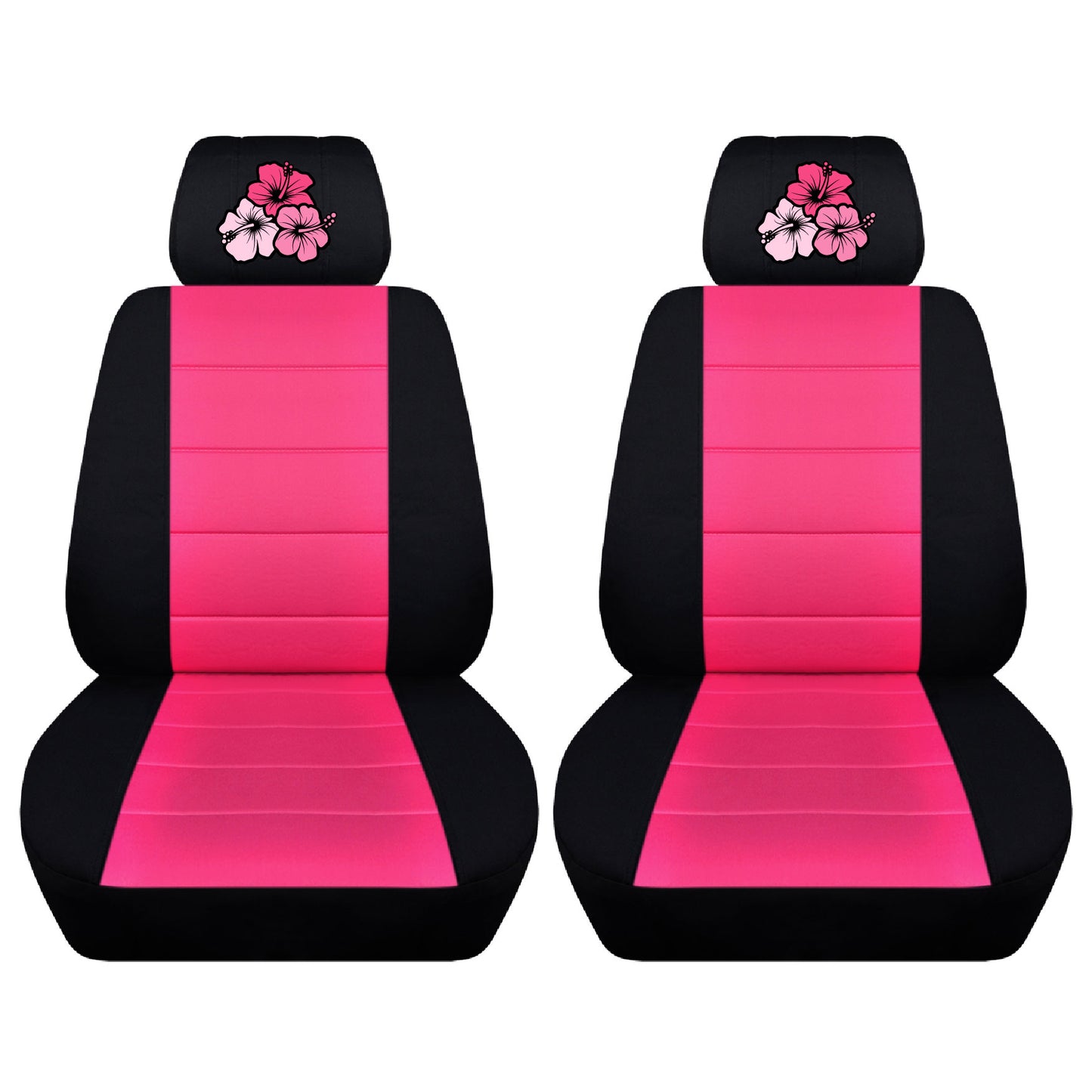 Dodge Ram Car Seat Covers - Hibiscus Flowers Embroidered on Headrest Covers