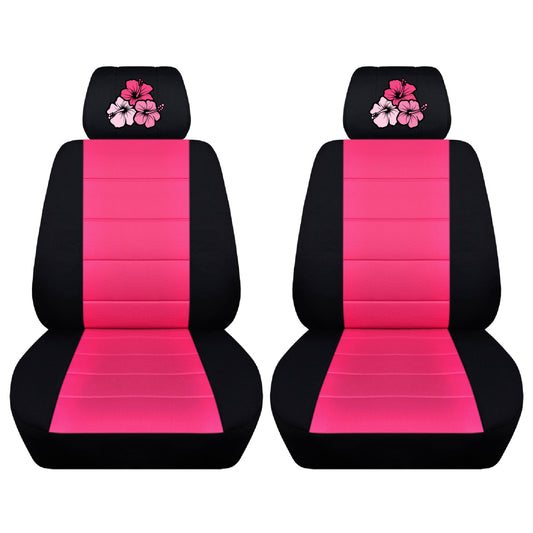 Dodge Ram Car Seat Covers - Hibiscus Flowers Embroidered on Headrest Covers