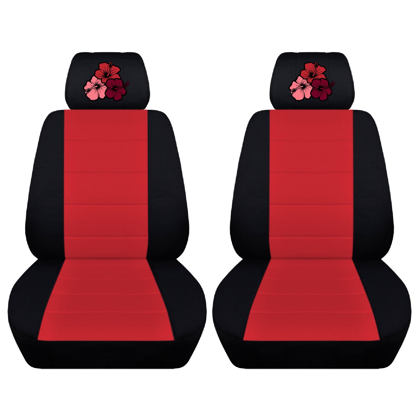 Dodge Ram Car Seat Covers - Hibiscus Flowers Embroidered on Headrest Covers