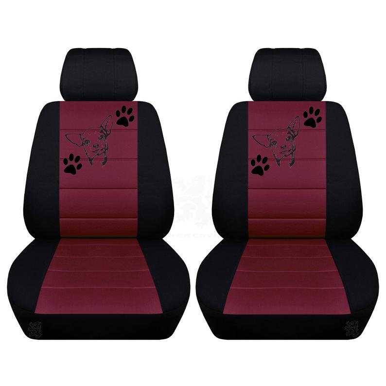 Two Front Two Tone Seat Covers with a Chihuahua and Paw Prints Fits Honda CR-V Side Airbag Friendly