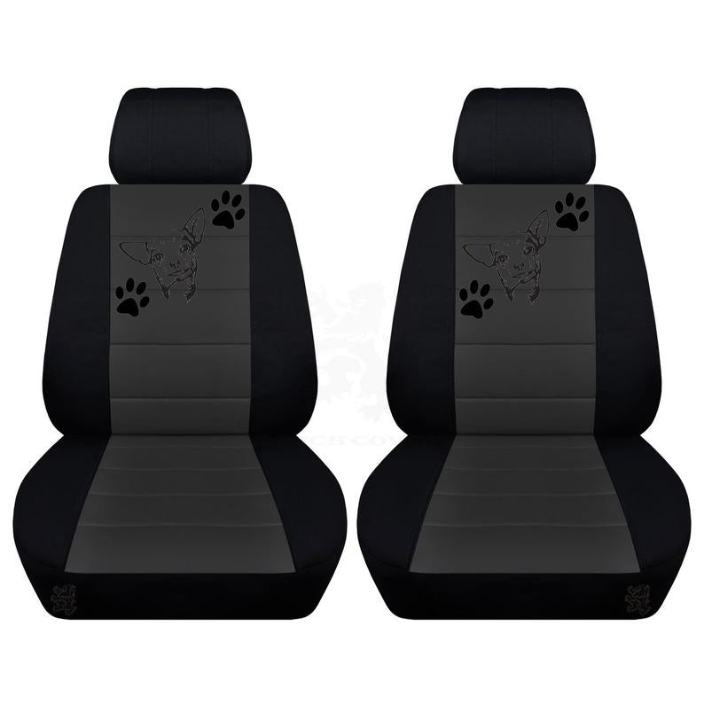 Two Front Two Tone Seat Covers with a Chihuahua and Paw Prints Fits Honda CR-V Side Airbag Friendly