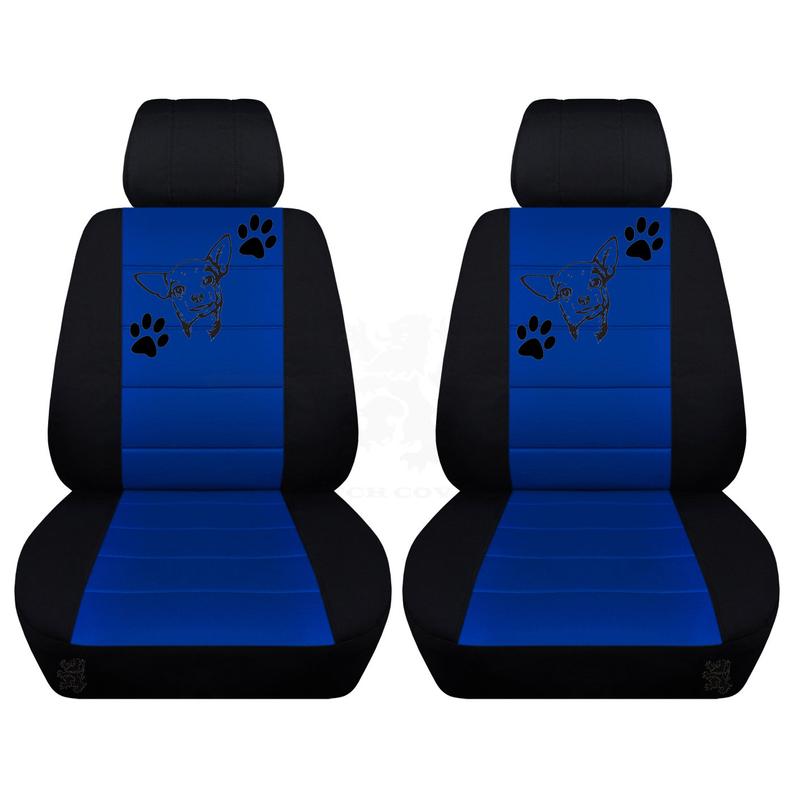 Two Front Two Tone Seat Covers with a Chihuahua and Paw Prints Fits Honda CR-V Side Airbag Friendly