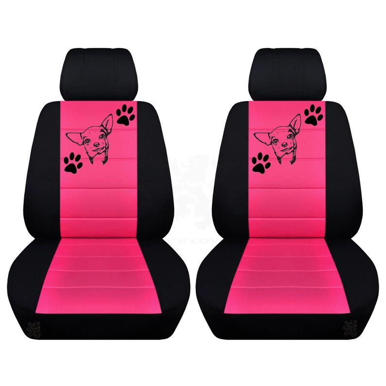 Two Front Two Tone Seat Covers with a Chihuahua and Paw Prints Fits Honda CR-V Side Airbag Friendly