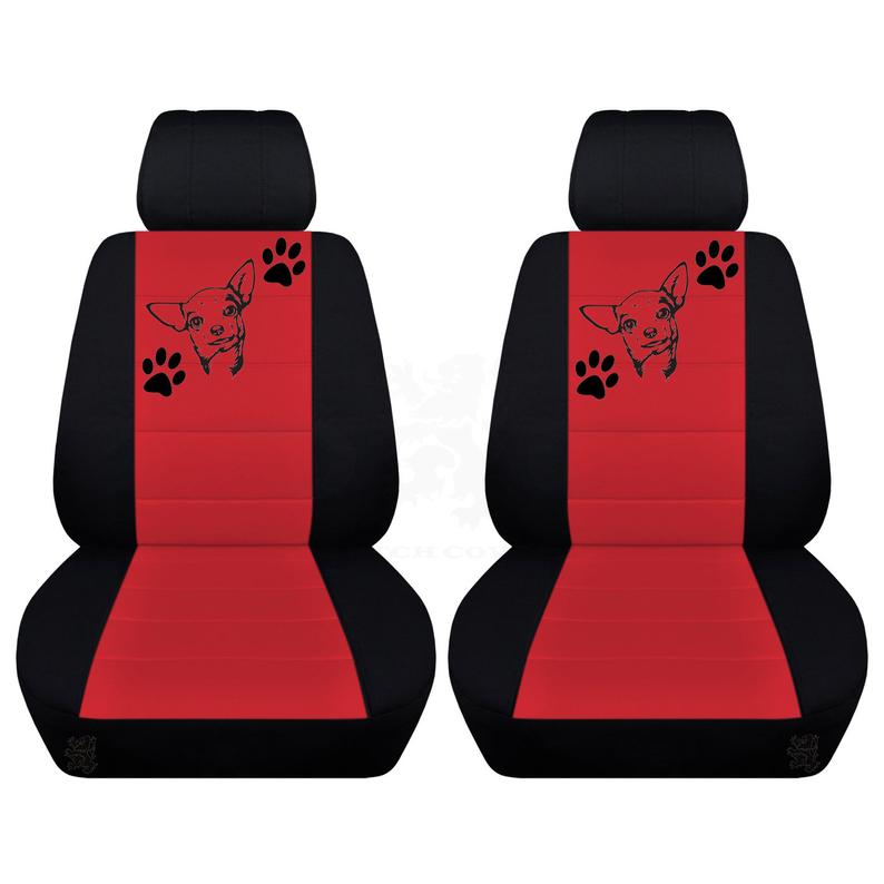 Two Front Two Tone Seat Covers with a Chihuahua and Paw Prints Fits Honda CR-V Side Airbag Friendly