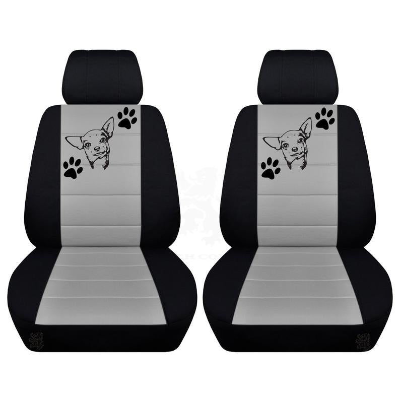 Two Front Two Tone Seat Covers with a Chihuahua and Paw Prints Fits Honda CR-V Side Airbag Friendly