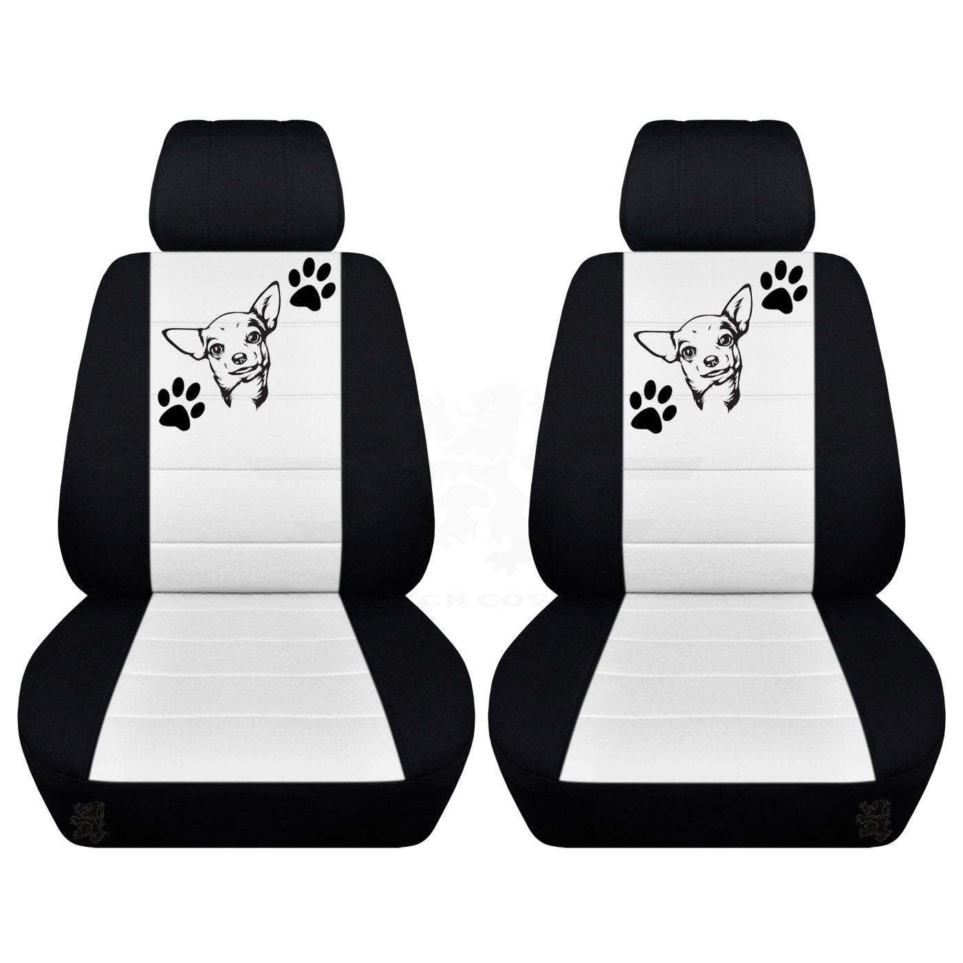 Two Front Two Tone Seat Covers with a Chihuahua and Paw Prints Fits Honda CR-V Side Airbag Friendly