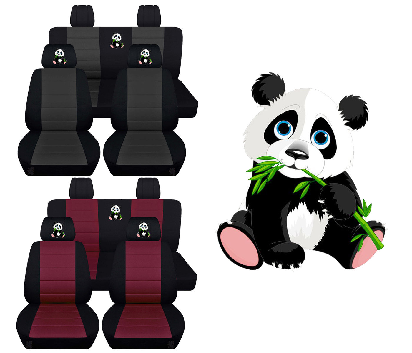 Jeep Wrangler JK Seat Covers - Front and Rear Seat Covers for 2011 to 2018 Jeep Wrangler JK - Airbag Friendly Embroidered Panda Car Seat Covers