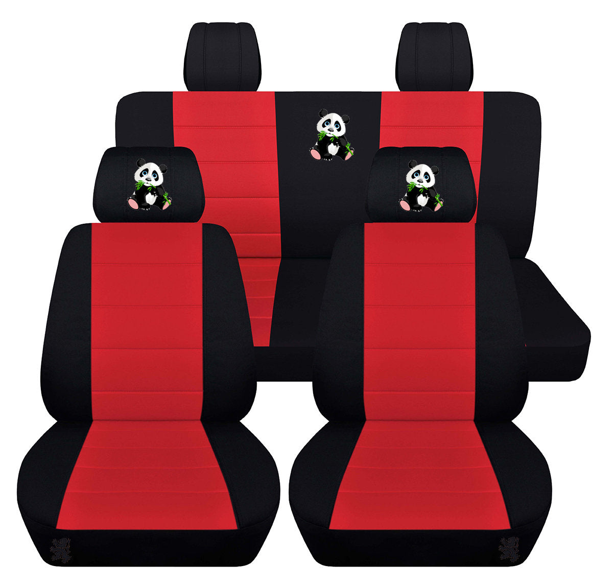 Jeep Wrangler JK Seat Covers - Front and Rear Seat Covers for 2011 to 2018 Jeep Wrangler JK - Airbag Friendly Embroidered Panda Car Seat Covers