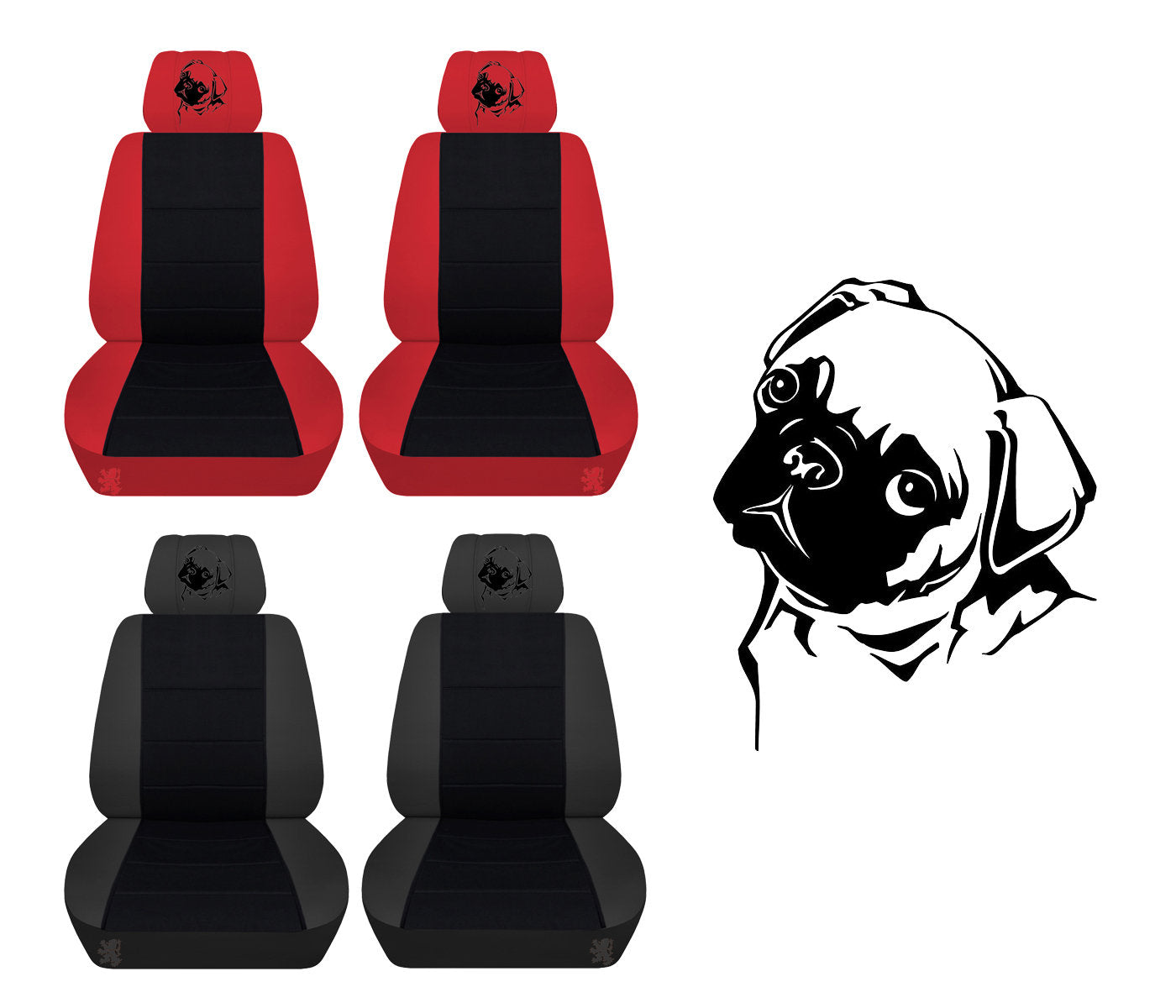 Seat Covers for Chevy Silverado - Front Bucket Chevy Seat Covers with Embroidered Pug Fits 2015 - 2018 Model