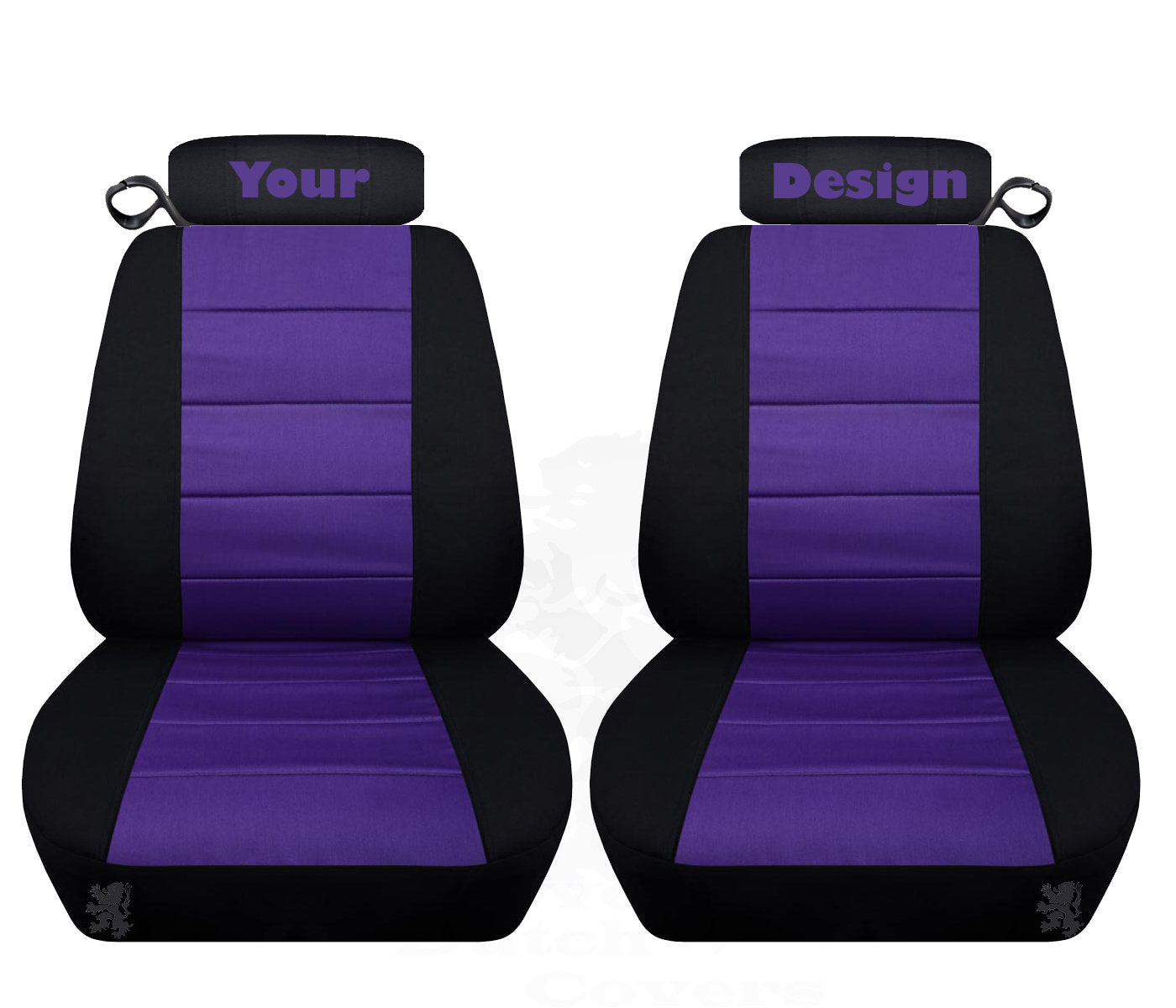 Ford Mustang Seat Covers - Coupe or Convertible - Embroidered Design (Your Choice) on Headrest Covers