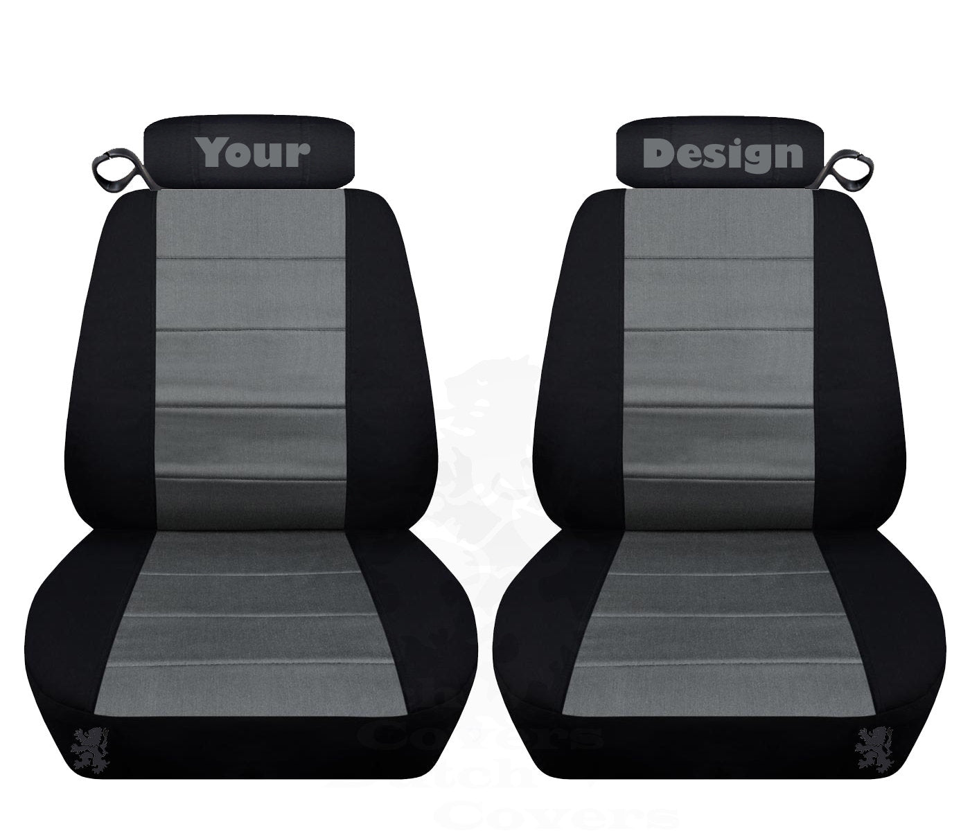 Ford Mustang Seat Covers - Coupe or Convertible - Embroidered Design (Your Choice) on Headrest Covers