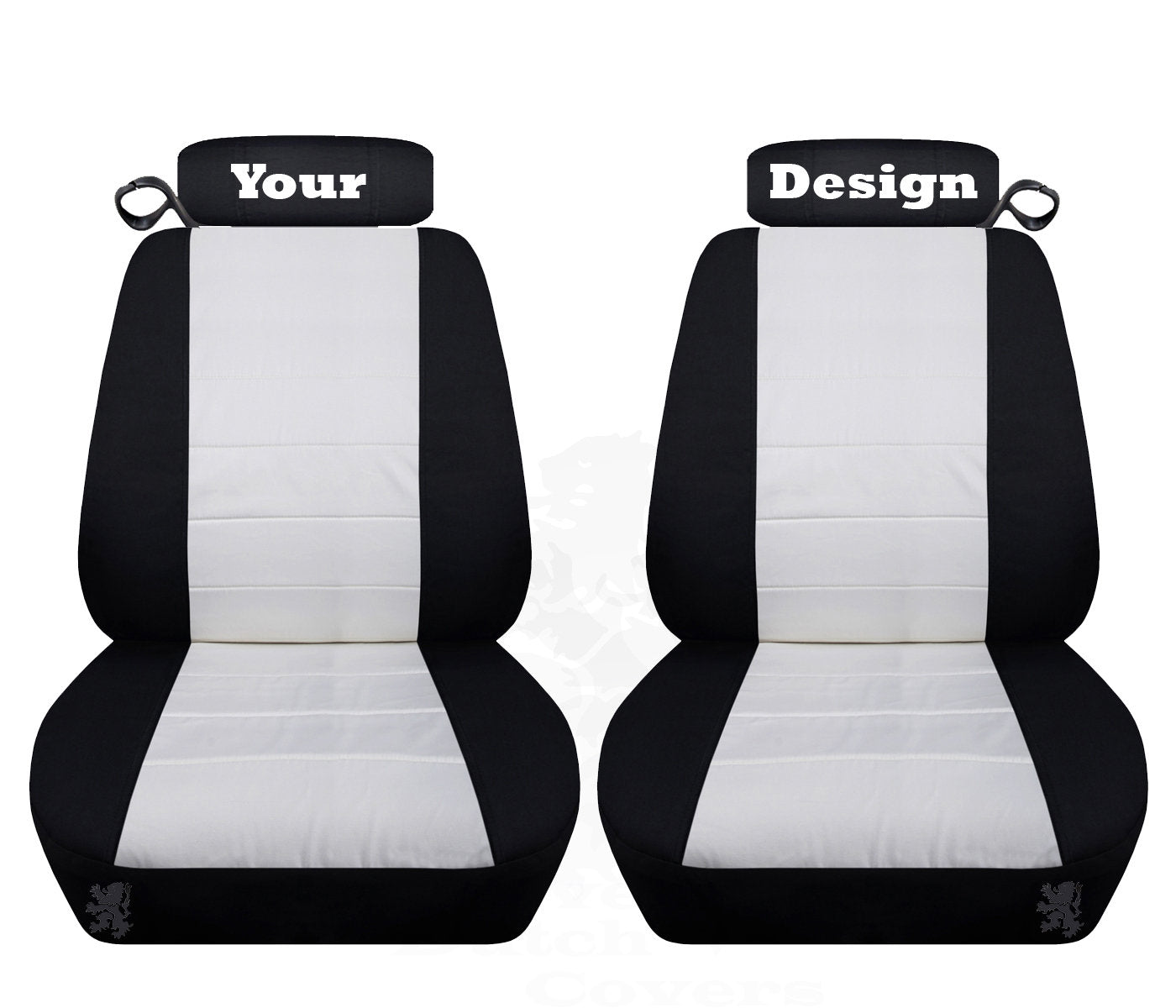 Ford Mustang Seat Covers - Coupe or Convertible - Embroidered Design (Your Choice) on Headrest Covers