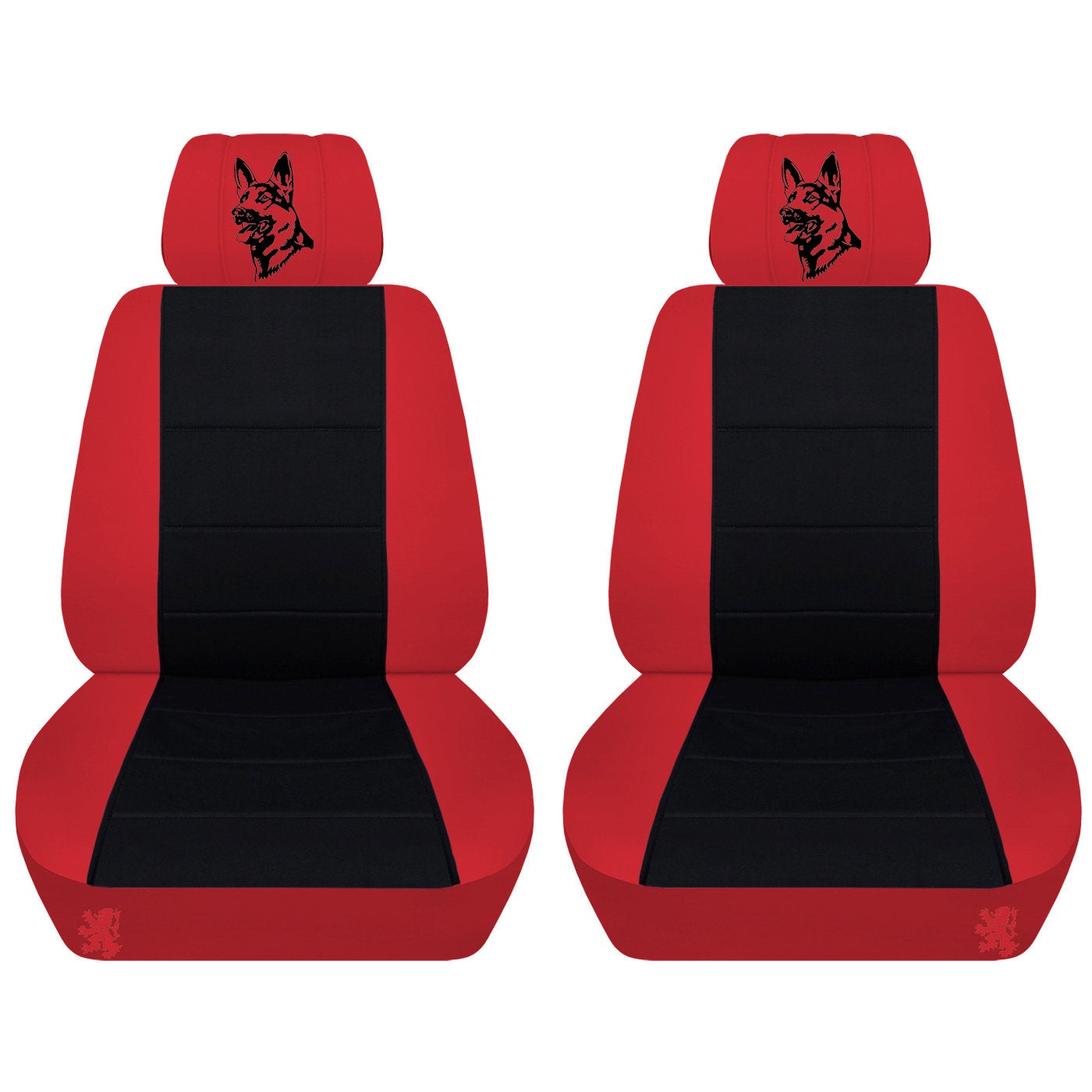 Two Front Seat Covers Fits a Toyota Camry Colored Frame with a Black Insert and a German Sheppard Airbag Friendly