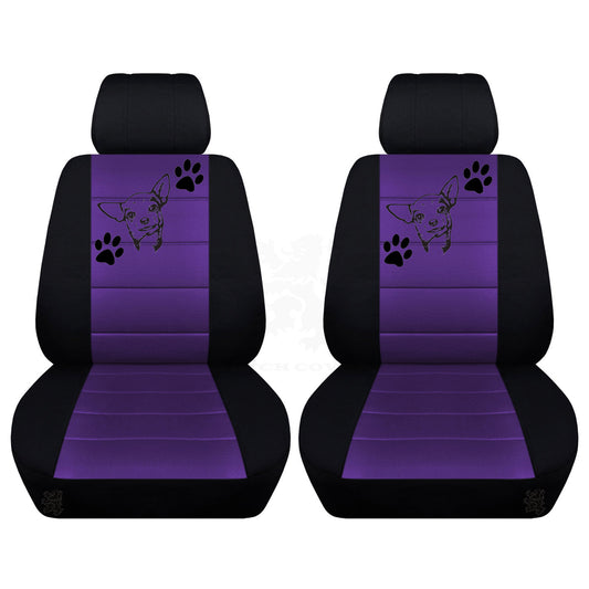 Two Front Seat Covers Fits a Toyota Corolla with a Chihuahua on the Insert of the Seat Covers Airbag Friendly