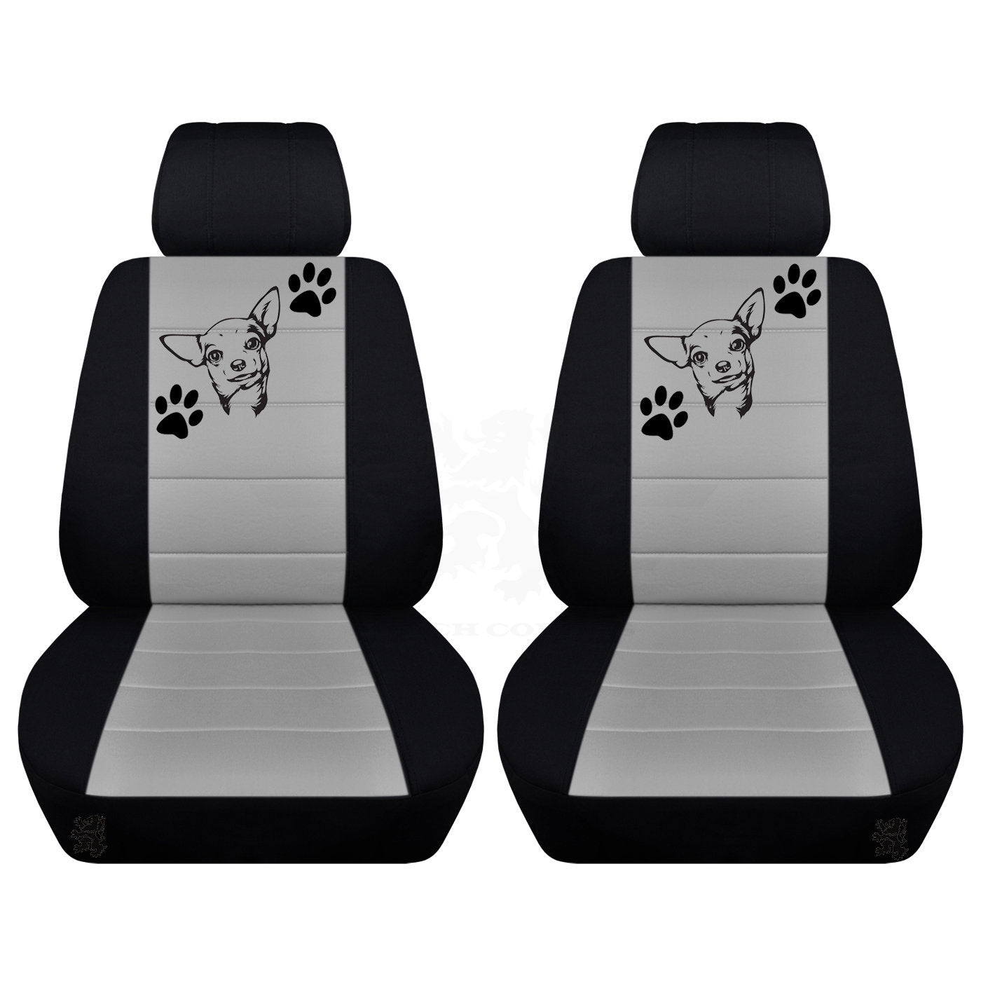 Two Front Seat Covers Fits a Toyota Corolla with a Chihuahua on the Insert of the Seat Covers Airbag Friendly