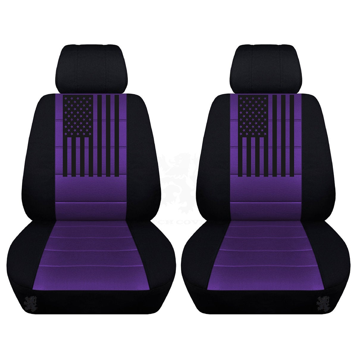 Two Front Seat Covers Fits a Toyota Camry with an American flag on the Insert of the Seat Covers Airbag Friendly