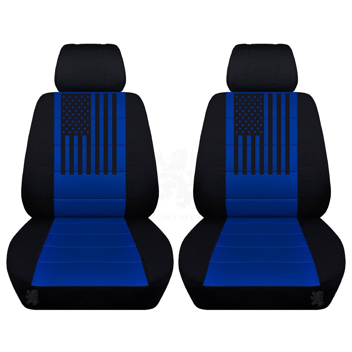 Two Front Seat Covers Fits a Toyota Camry with an American flag on the Insert of the Seat Covers Airbag Friendly