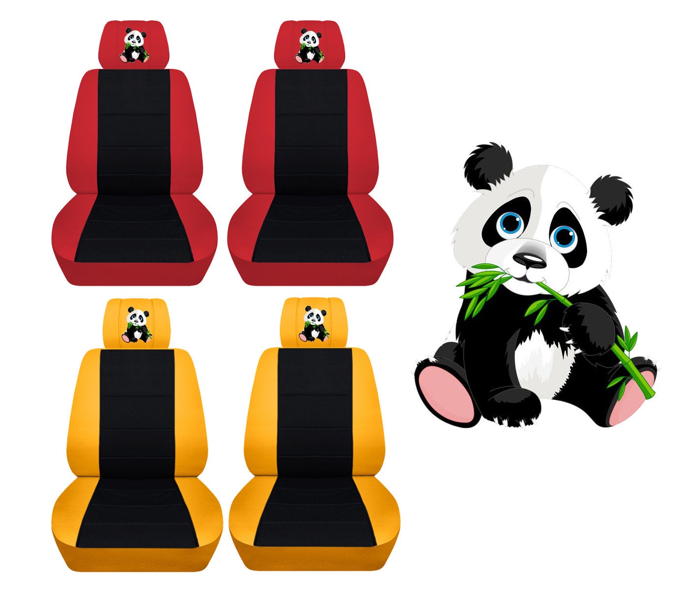 Jeep Wrangler JL Seat Covers - Front and Rear Seat Covers for 2019 to 2021 Jeep Wrangler JL - Airbag Friendly Embroidered Panda Car Seat Covers