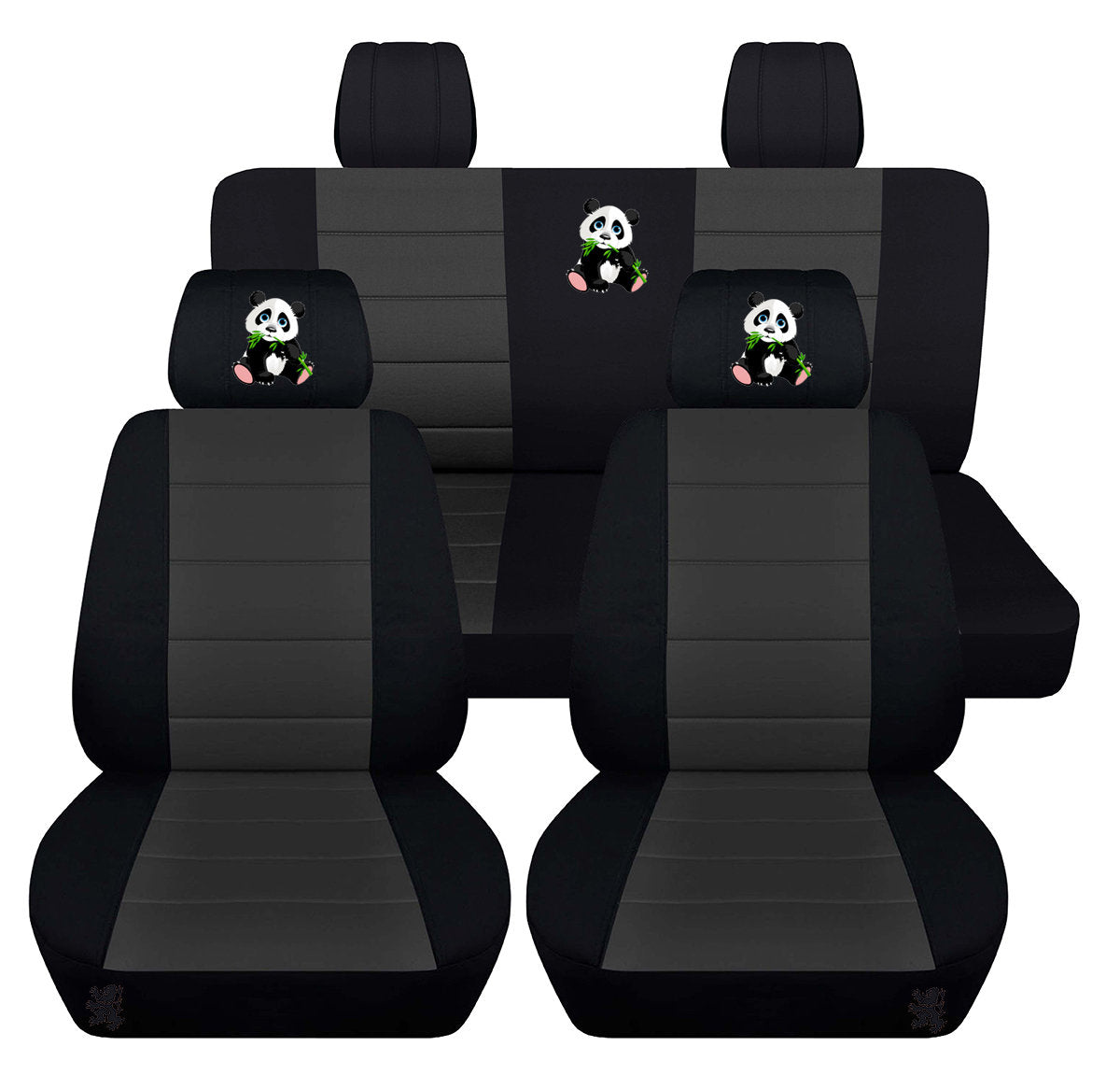 Jeep Wrangler JK Seat Covers - Front and Rear Seat Covers for 2011 to 2018 Jeep Wrangler JK - Airbag Friendly Embroidered Panda Car Seat Covers