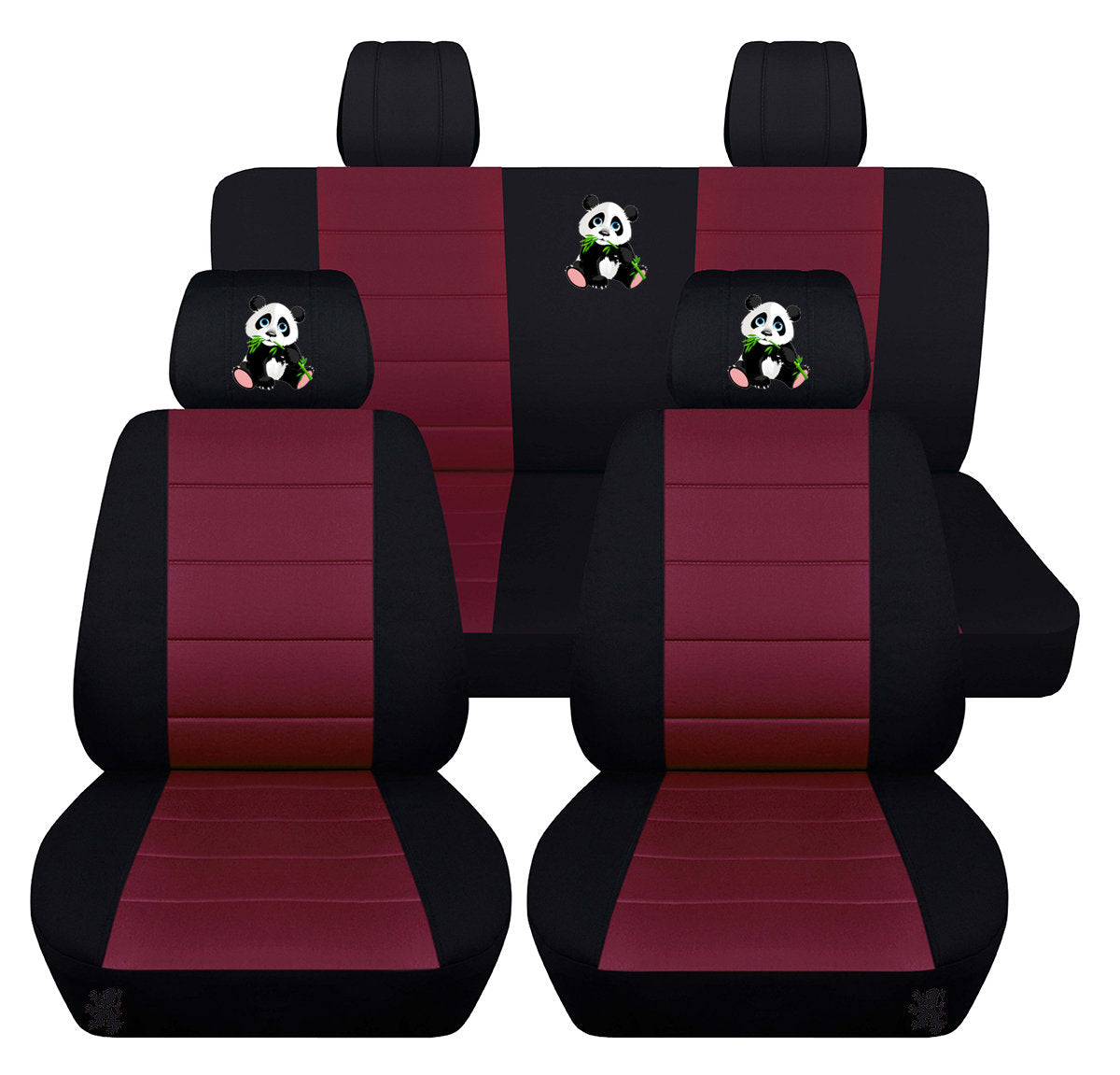 Jeep Wrangler JK Seat Covers - Front and Rear Seat Covers for 2011 to 2018 Jeep Wrangler JK - Airbag Friendly Embroidered Panda Car Seat Covers