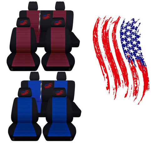 Jeep Wrangler JK Seat Covers - Front and Rear Seat Covers for 2011 to 2018 Jeep Wrangler JK - Airbag Friendly Embroidered Patriotic Car Seat Covers