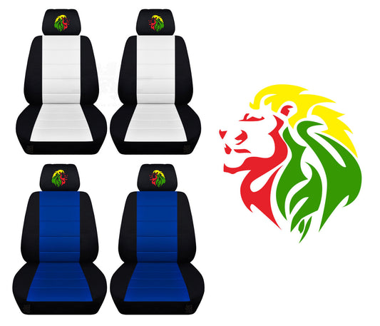 Two Front Seat Covers Fits a Toyota Corolla with an Embroidered Rasta Lion Side Airbag Friendly