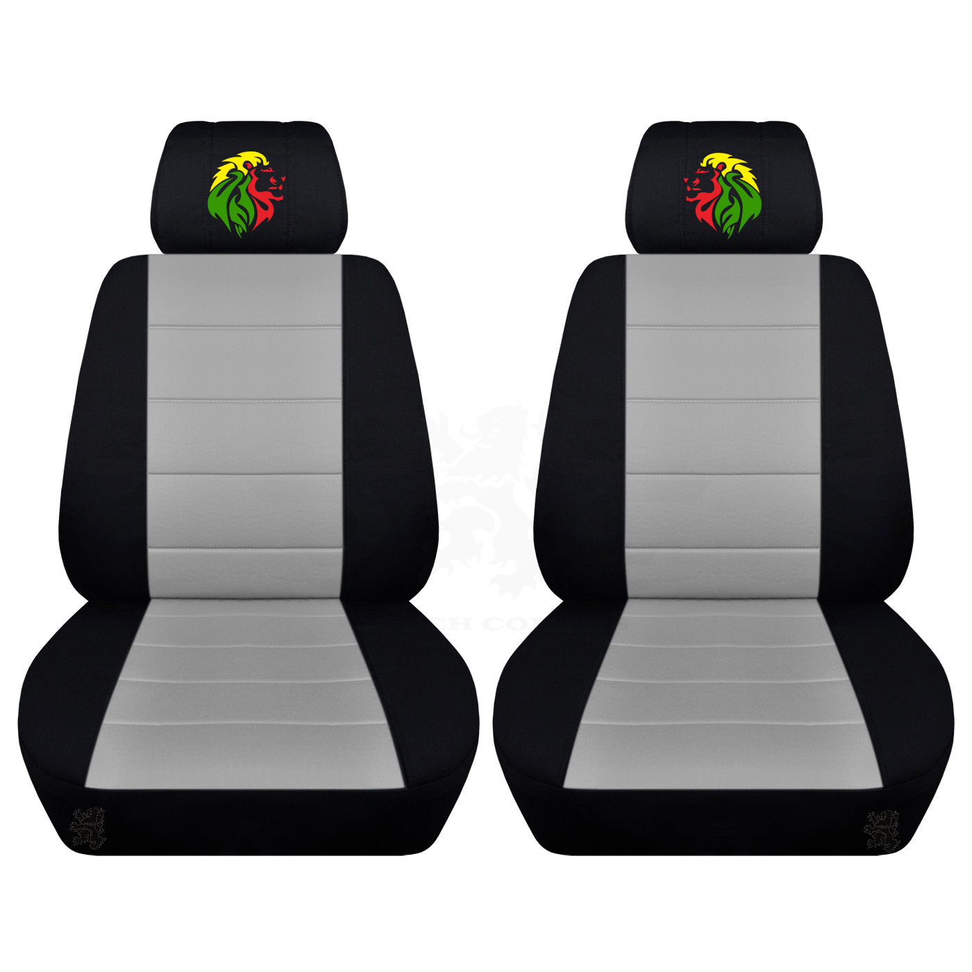 Two Front Seat Covers Fits a Toyota Corolla with an Embroidered Rasta Lion Side Airbag Friendly