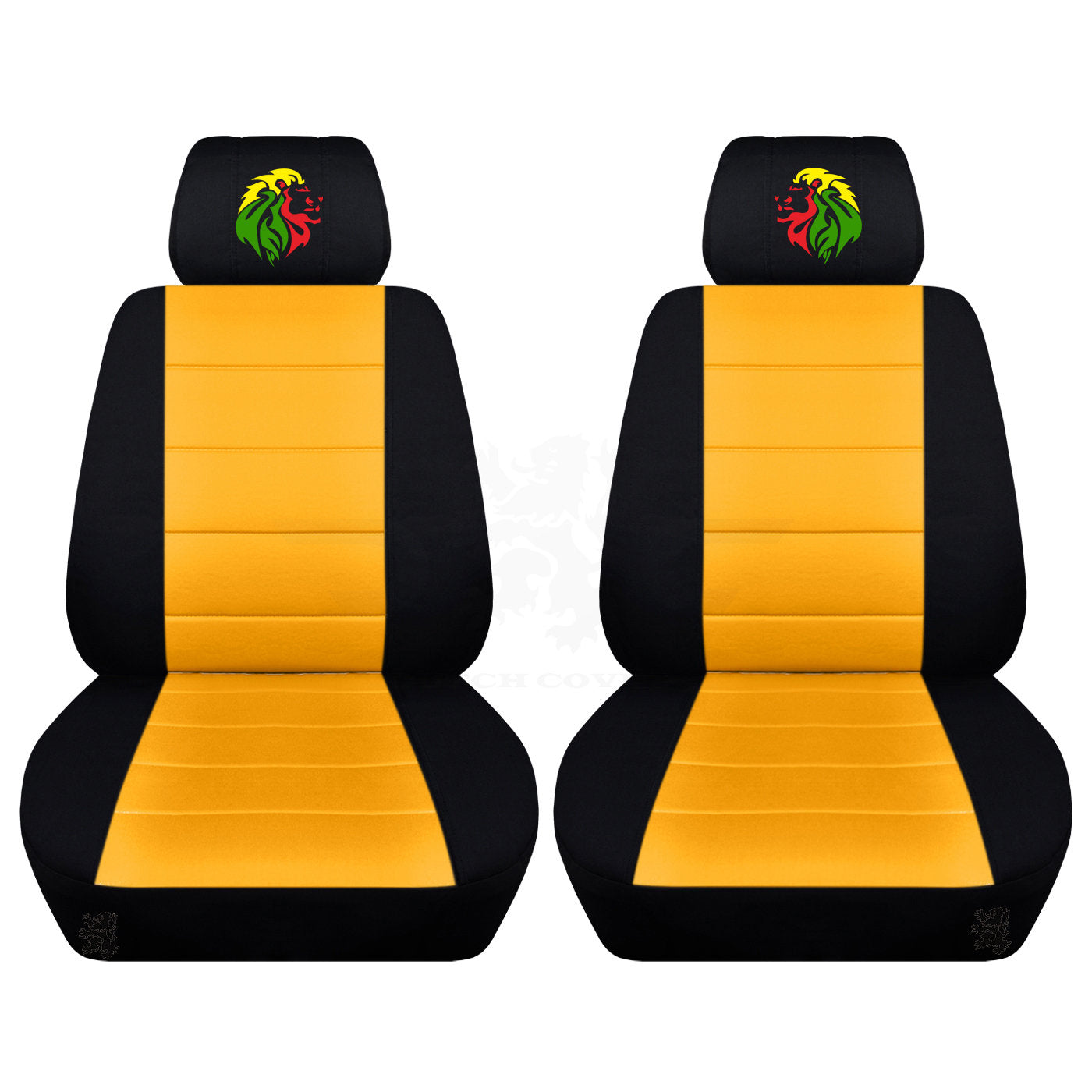 Two Front Seat Covers Fits a Toyota Corolla with an Embroidered Rasta Lion Side Airbag Friendly