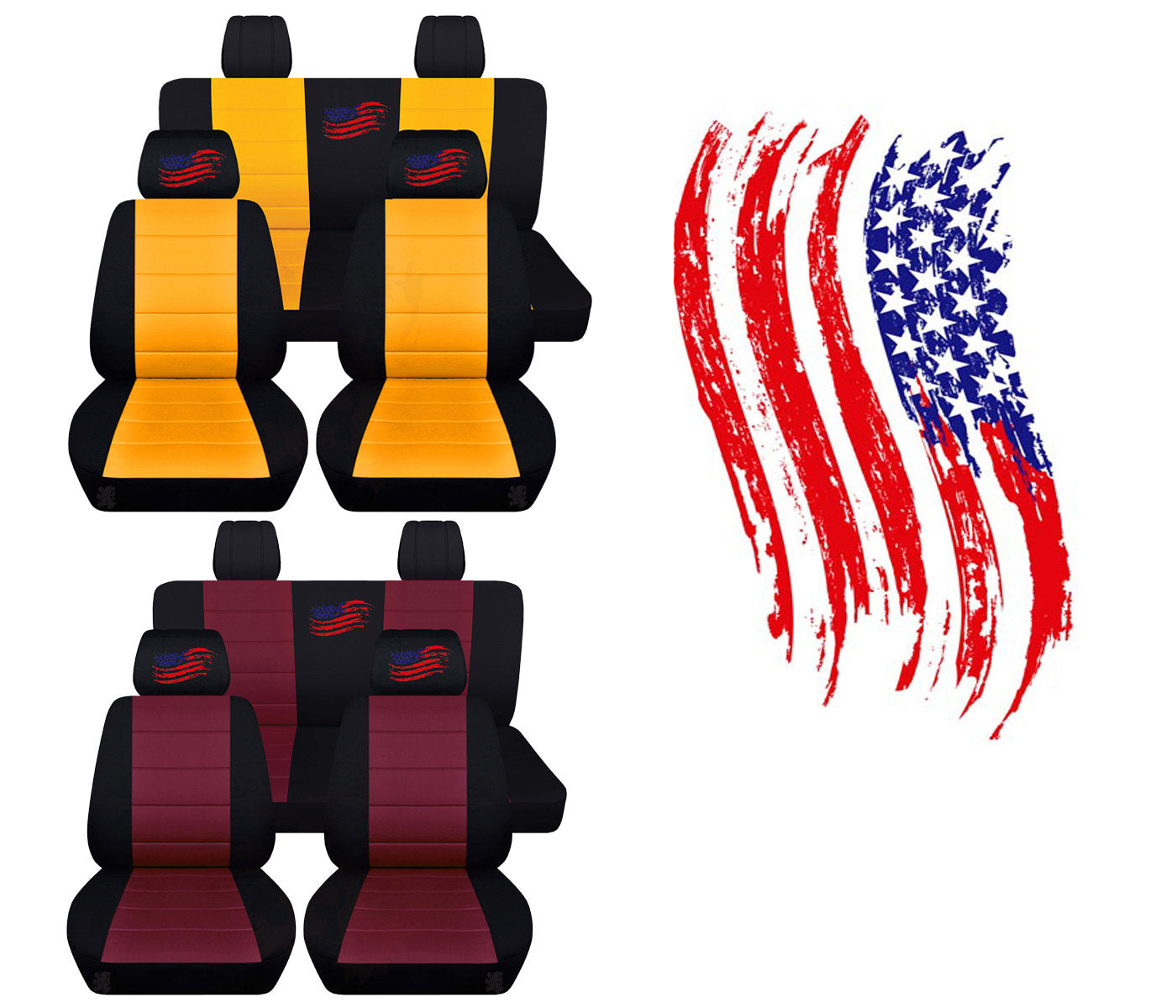 Jeep Wrangler JK Seat Covers - Front and Rear Seat Covers for 2011 to 2018 Jeep Wrangler JK - Airbag Friendly Embroidered Patriotic Car Seat Covers