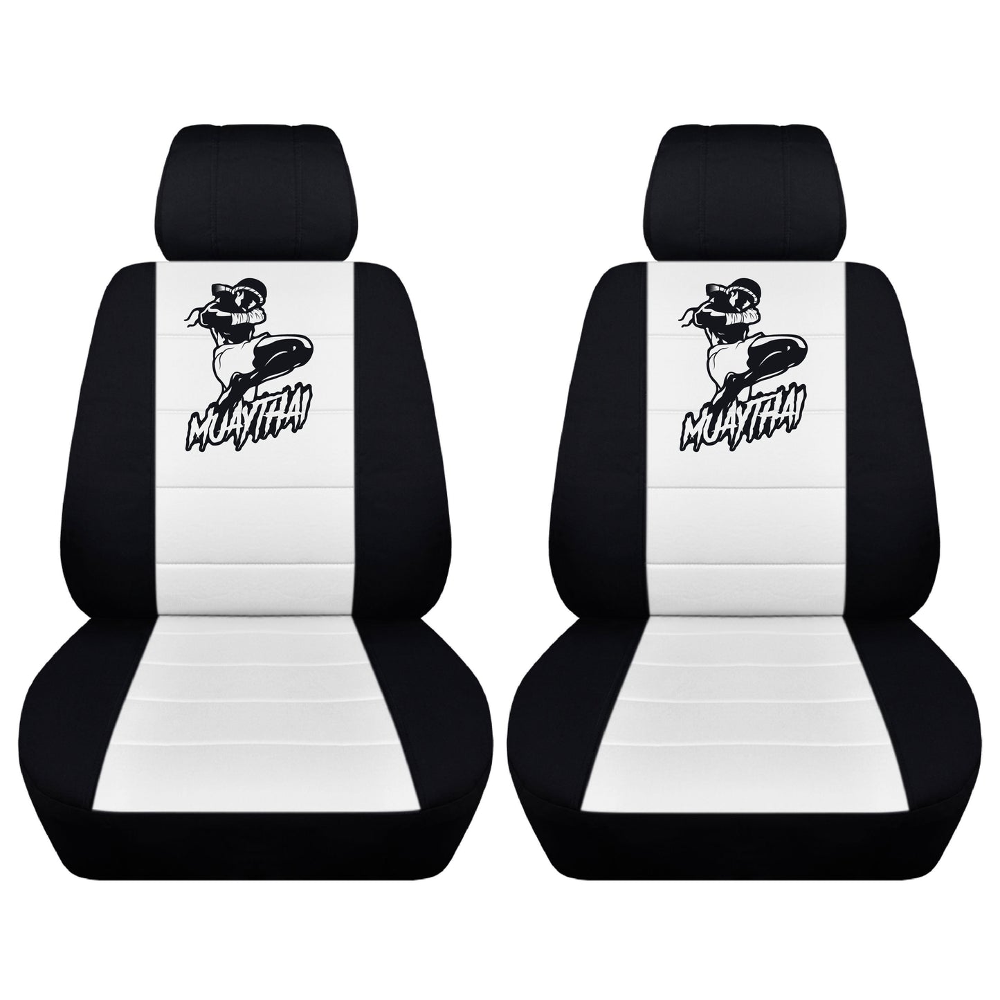 Two Front Two Tone Seat Covers with a Muay Thai 8 Limbs Design Fits Honda CR-V Side Airbag Friendly