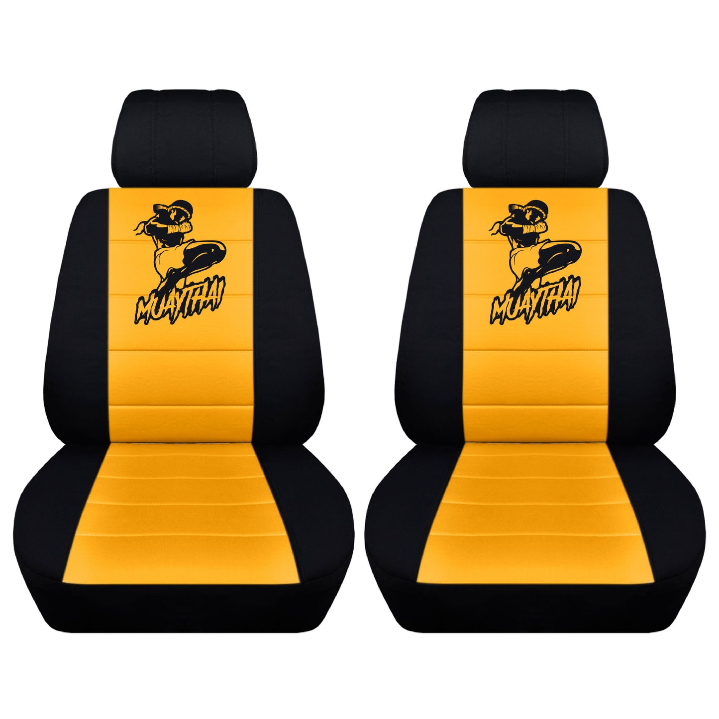 Two Front Two Tone Seat Covers with a Muay Thai 8 Limbs Design Fits Honda CR-V Side Airbag Friendly