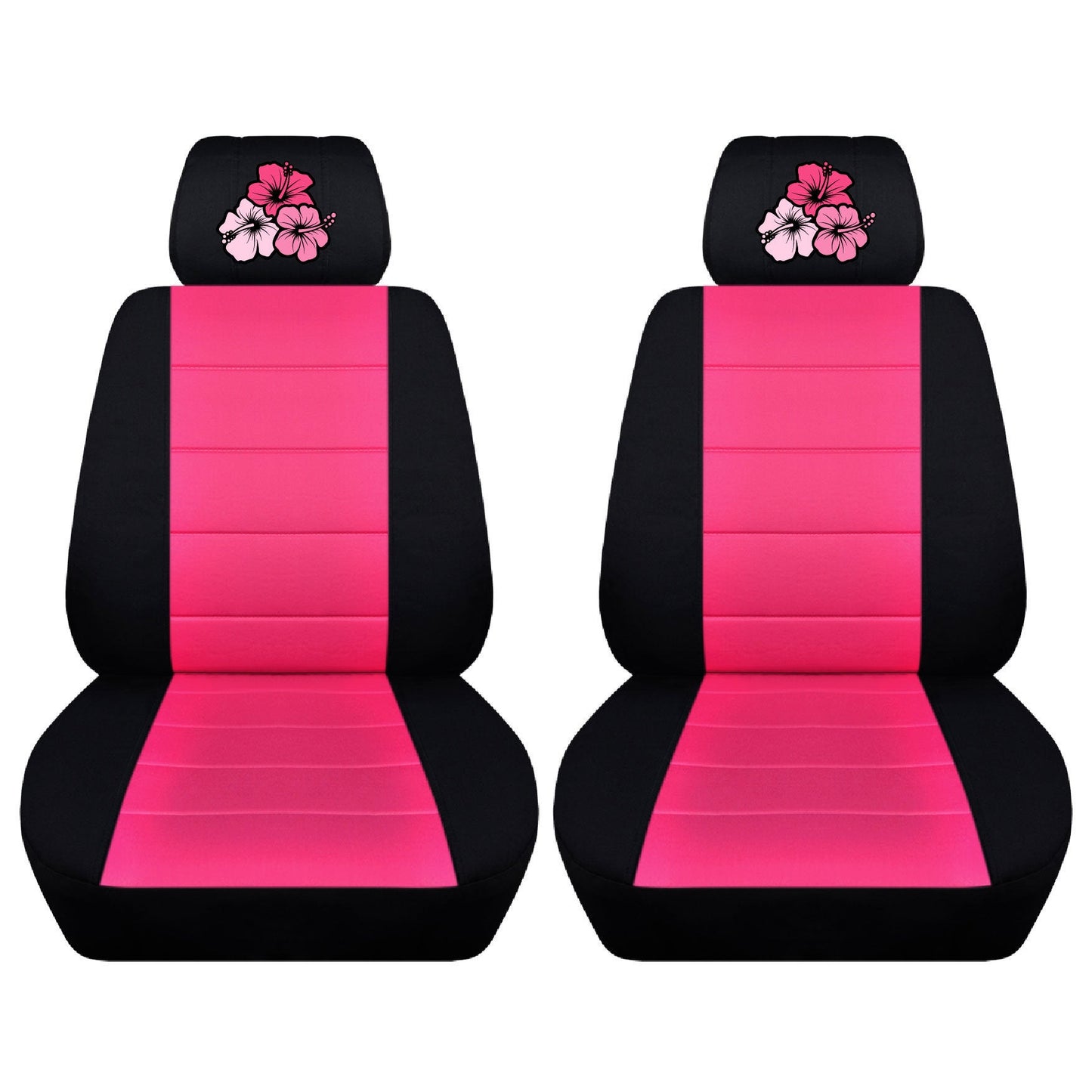 Two Front Seat Covers with Embroidered Hibiscus Flowers on the Seat Covers Side Airbag Friendly Fits Toyota RAV-4