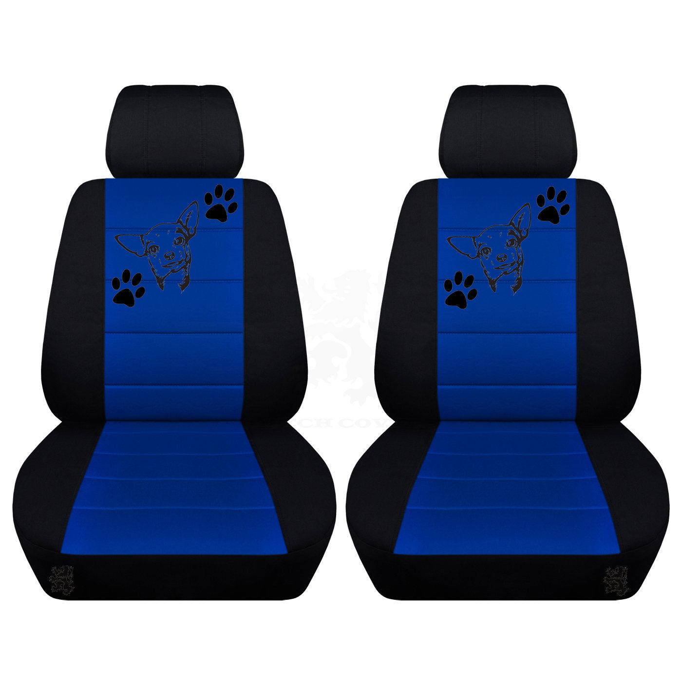 Two Front Two Tone Seat Covers with a Chihuahua and Paw Prints Side Airbag Friendly Fits Toyota RAV-4