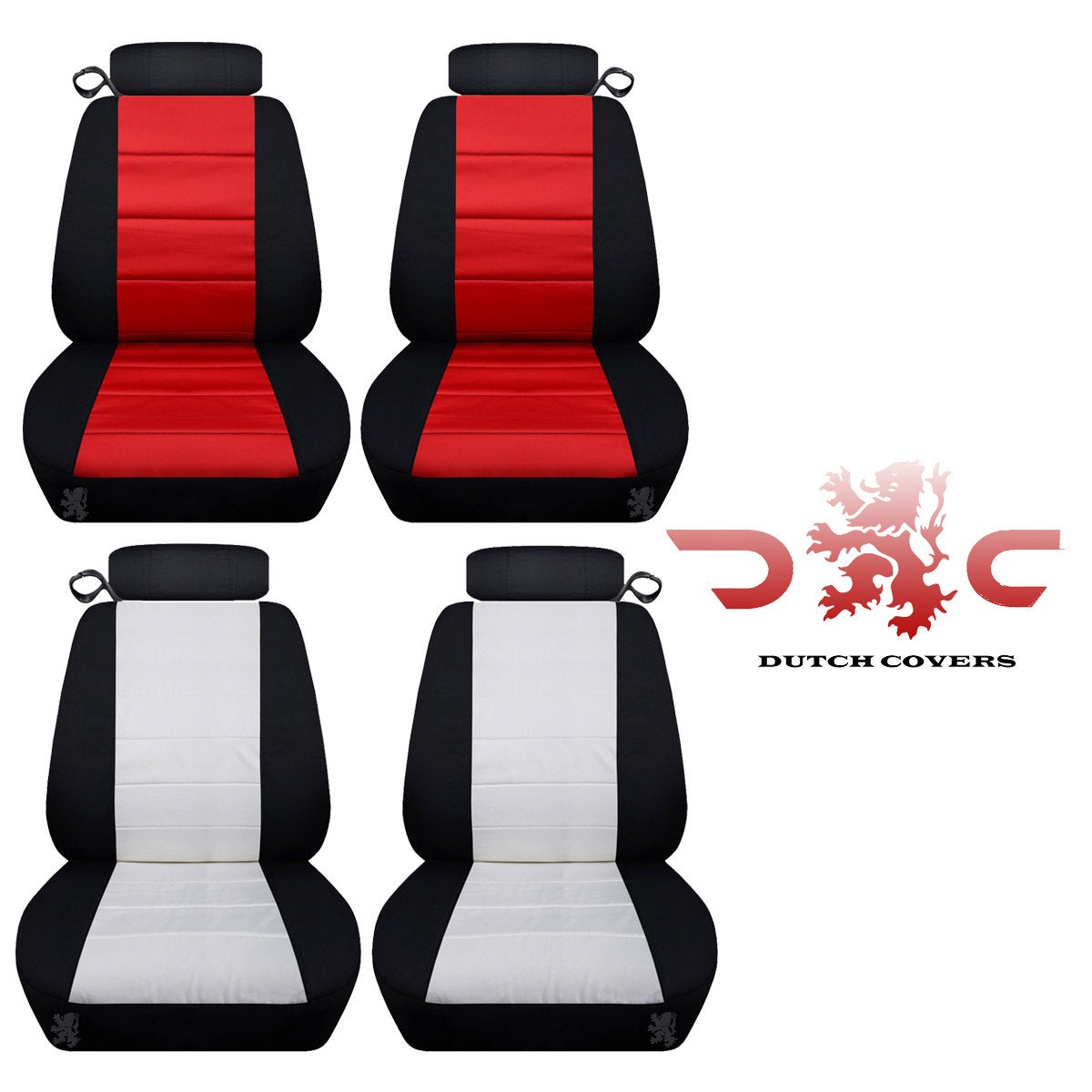 Front Seat Covers Two Tone Colors Fits a 1994 to 2004 Ford Mustang Separate Headrest Covers with Adjustment for Seat Belt Holder