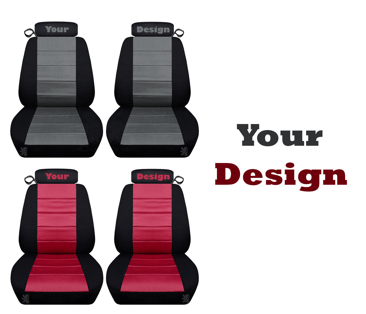 Ford Mustang Seat Covers - Coupe or Convertible - Embroidered Design (Your Choice) on Headrest Covers