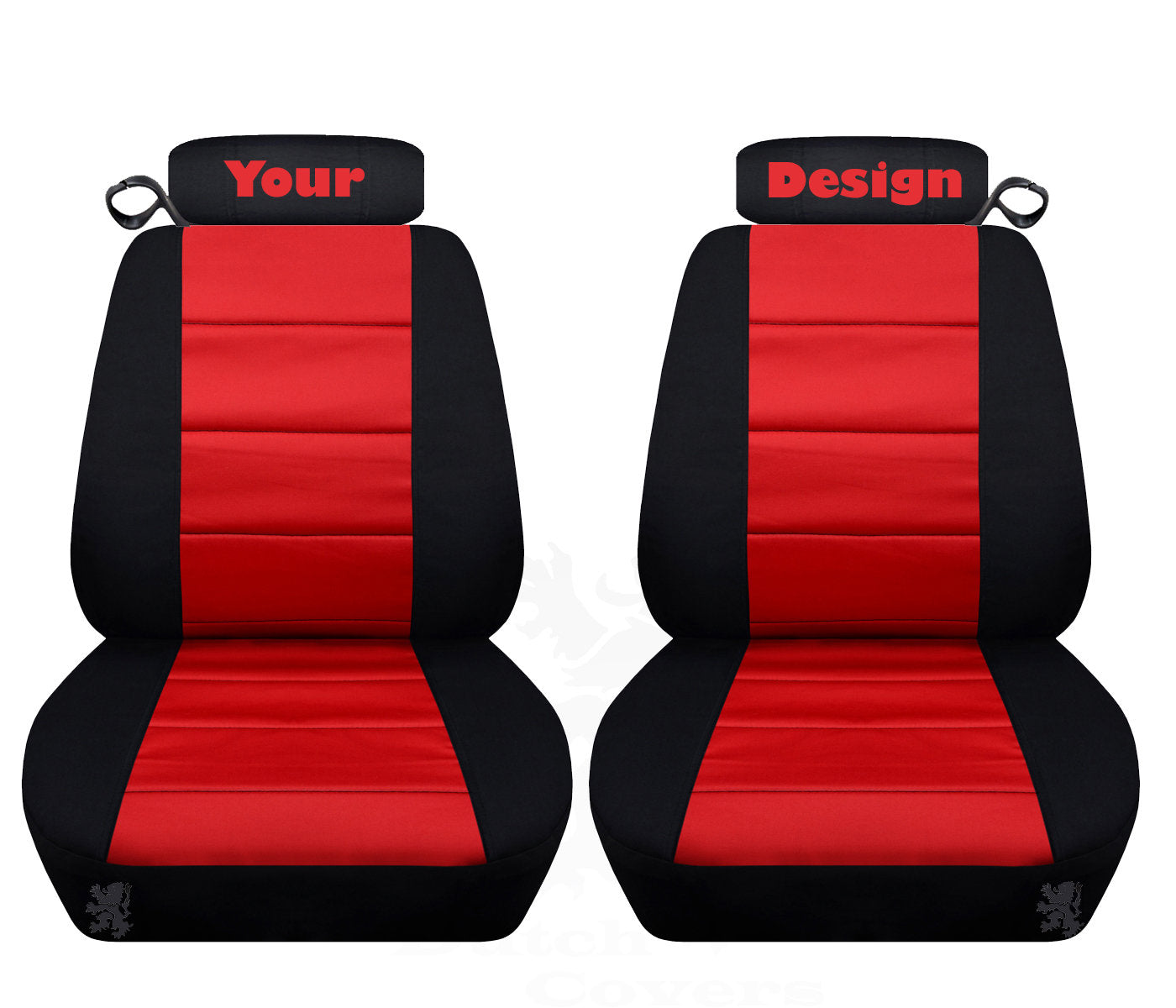 Ford Mustang Seat Covers - Coupe or Convertible - Embroidered Design (Your Choice) on Headrest Covers