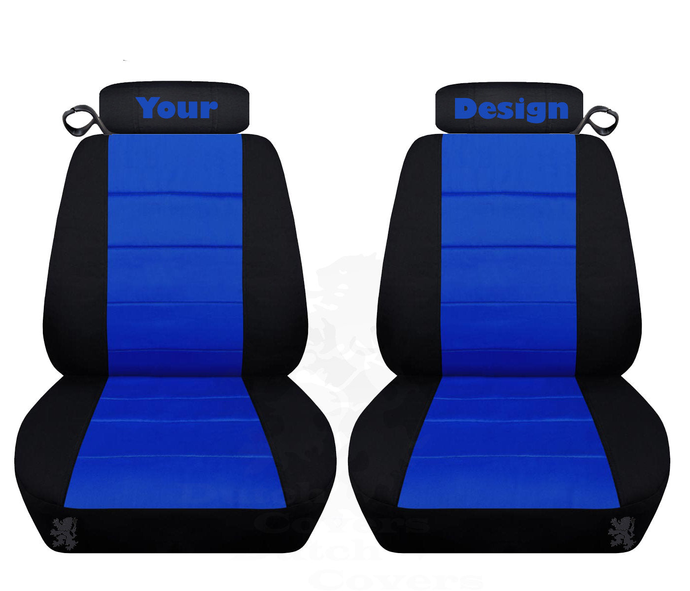 Ford Mustang Seat Covers - Coupe or Convertible - Embroidered Design (Your Choice) on Headrest Covers