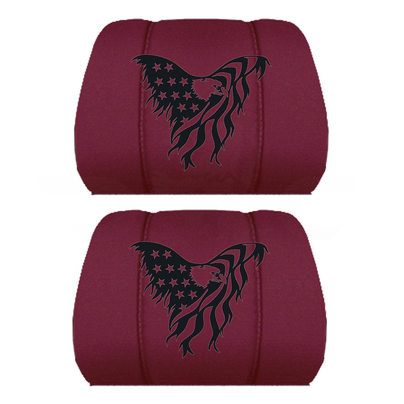 Two Black Headrest Covers Customized for Your Specific Car, Truck or SUV the American Bald Eagle is Embroidered onto the Headrest Covers