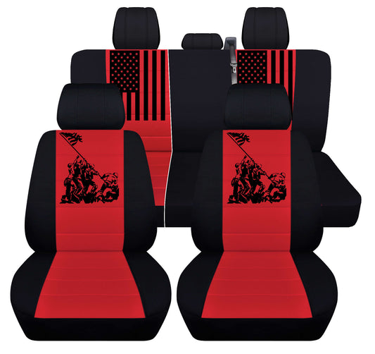 Truck Seat Covers Fits 2018 Ford F150 Crew Cab Black with Red Insert Patriot Design with American Flag Buckets 60-40 Rear without Armrest