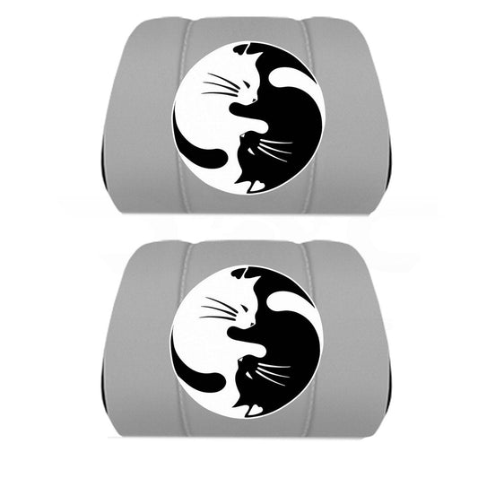 Silver Headrest Covers for your Specific Car with a Ying and Yang Cat Design Embroidery