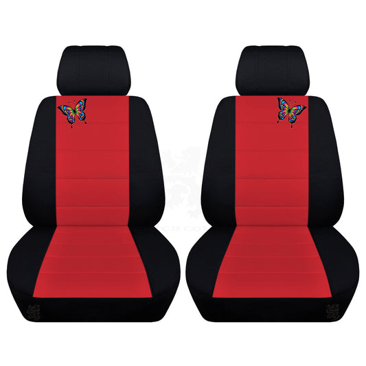 Two Front Seat Covers Fits 2006 Hyundai Theron Black and Red Seat Covers with an Embroidered Butterfly Airbag Friendly