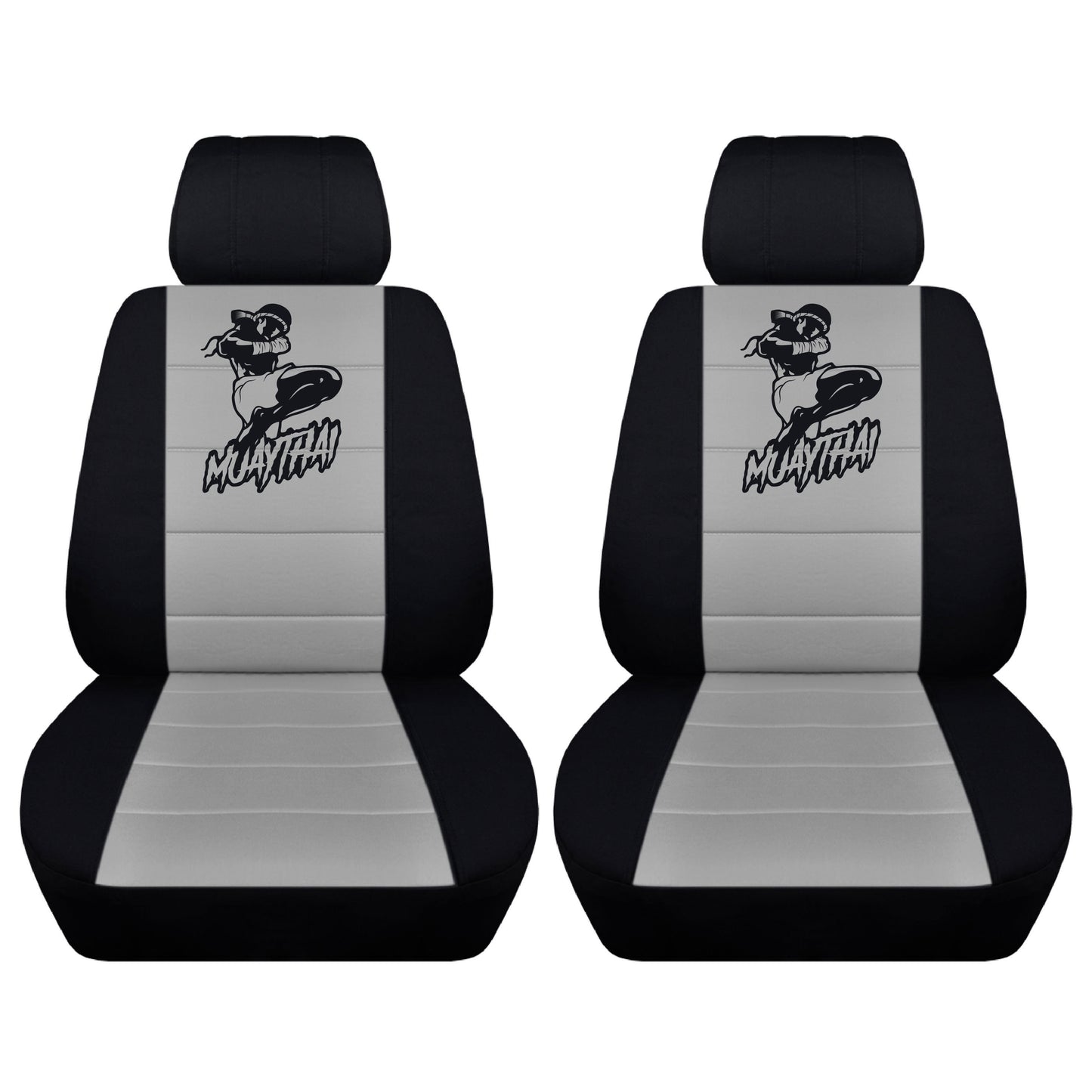 Two Front Two Tone Seat Covers with a Muay Thai 8 Limbs Design Fits Honda CR-V Side Airbag Friendly