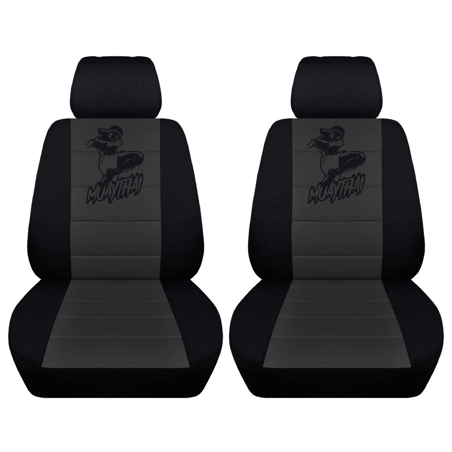 Two Front Two Tone Seat Covers with a Muay Thai 8 Limbs Design Fits Honda CR-V Side Airbag Friendly