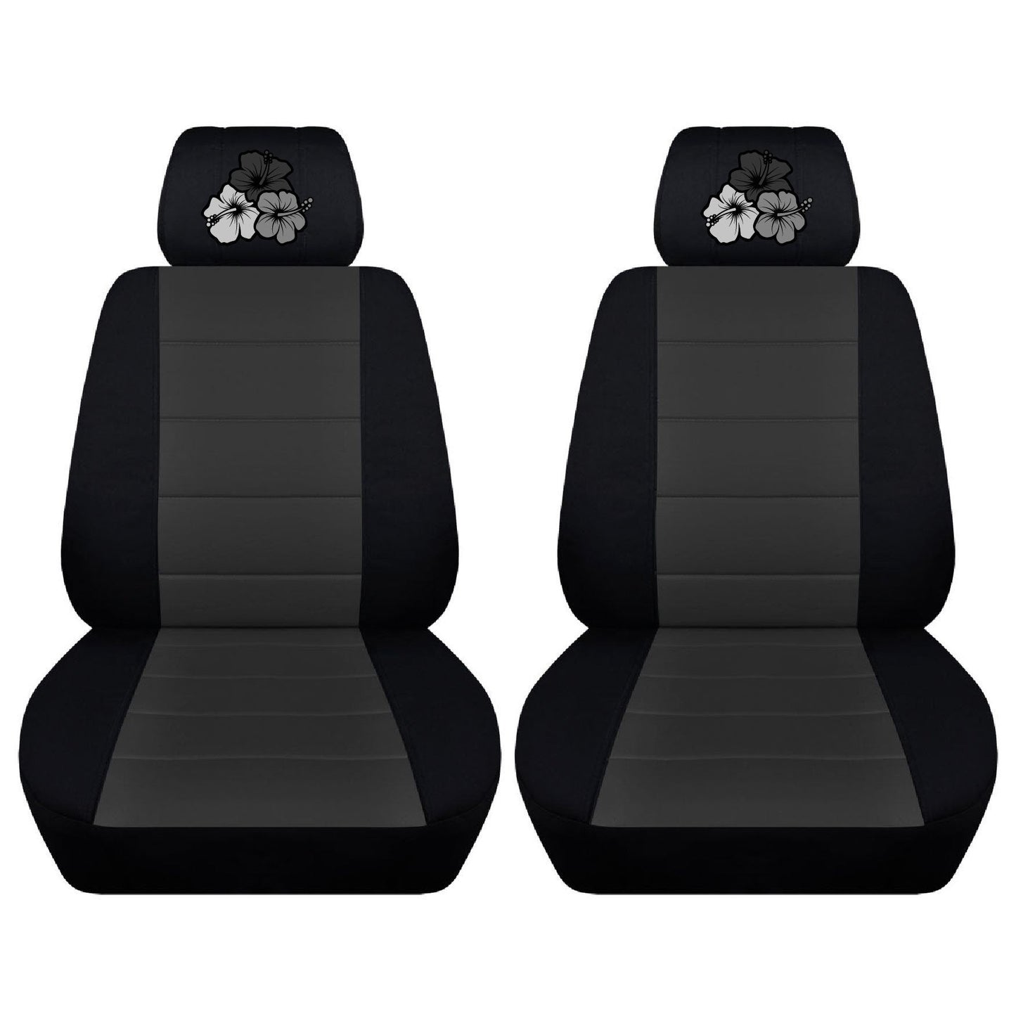 Two Front Seat Covers with Embroidered Hibiscus Flowers on the Seat Covers Side Airbag Friendly Fits Toyota RAV-4