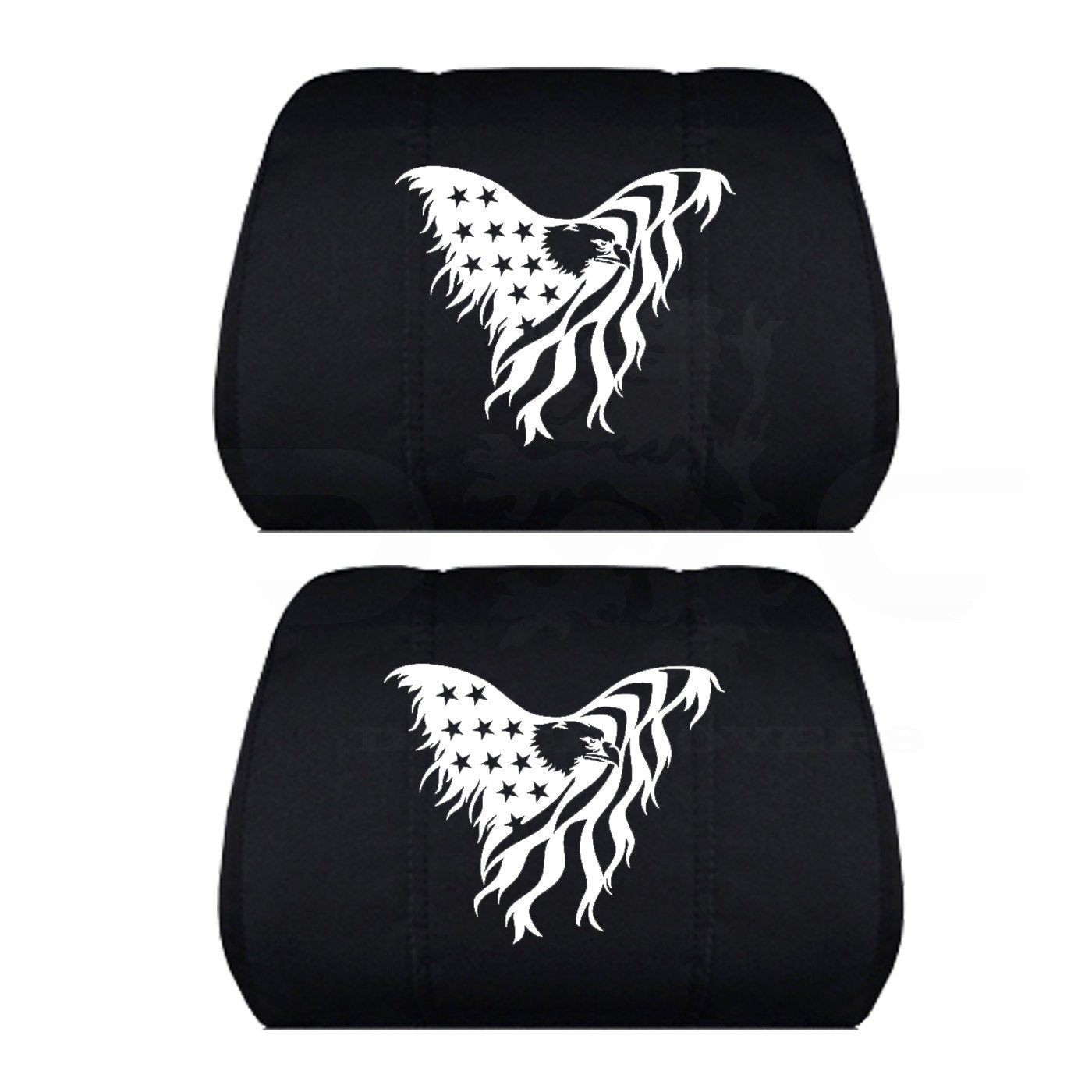 Two Black Headrest Covers Customized for Your Specific Car, Truck or SUV the American Bald Eagle is Embroidered onto the Headrest Covers