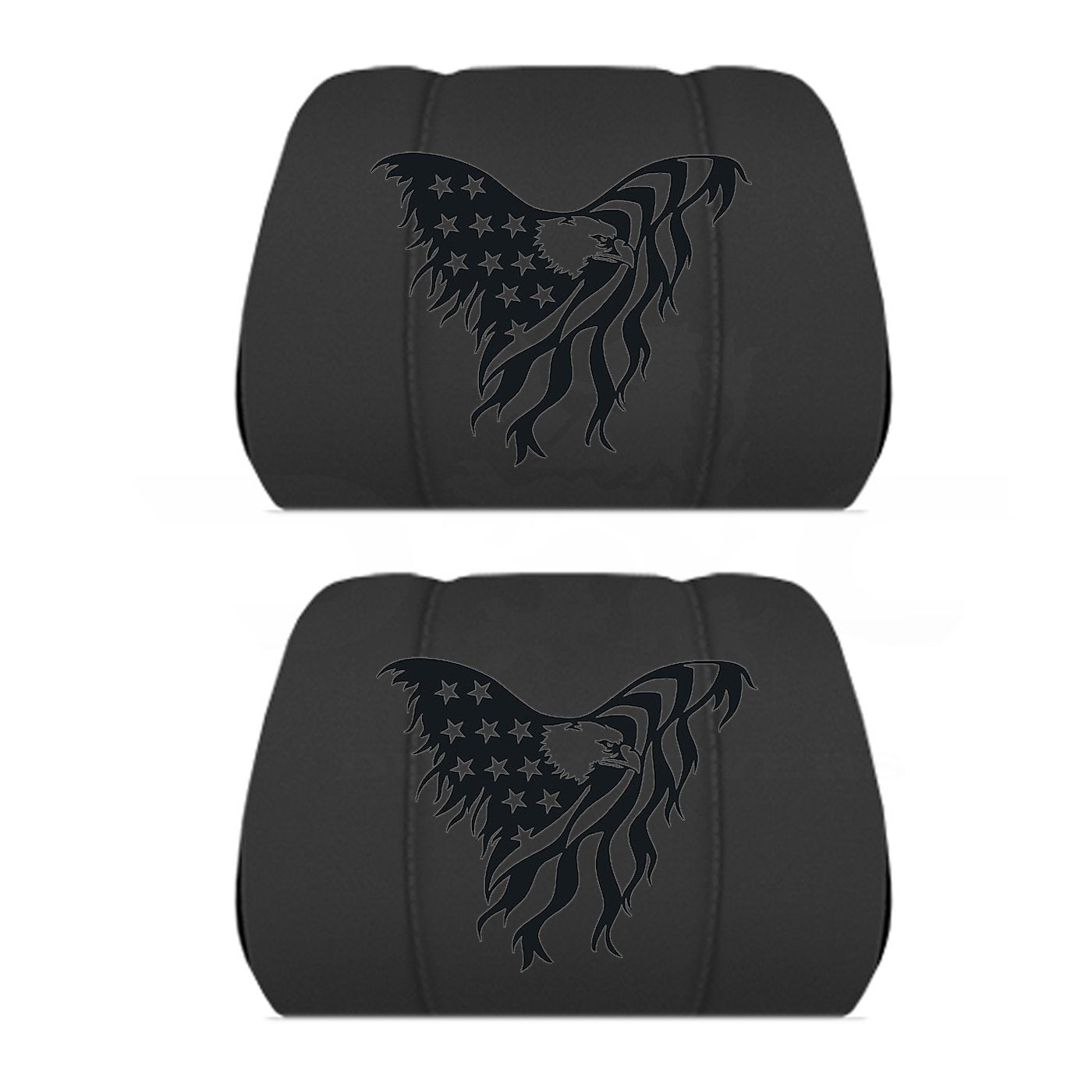 Two Black Headrest Covers Customized for Your Specific Car, Truck or SUV the American Bald Eagle is Embroidered onto the Headrest Covers