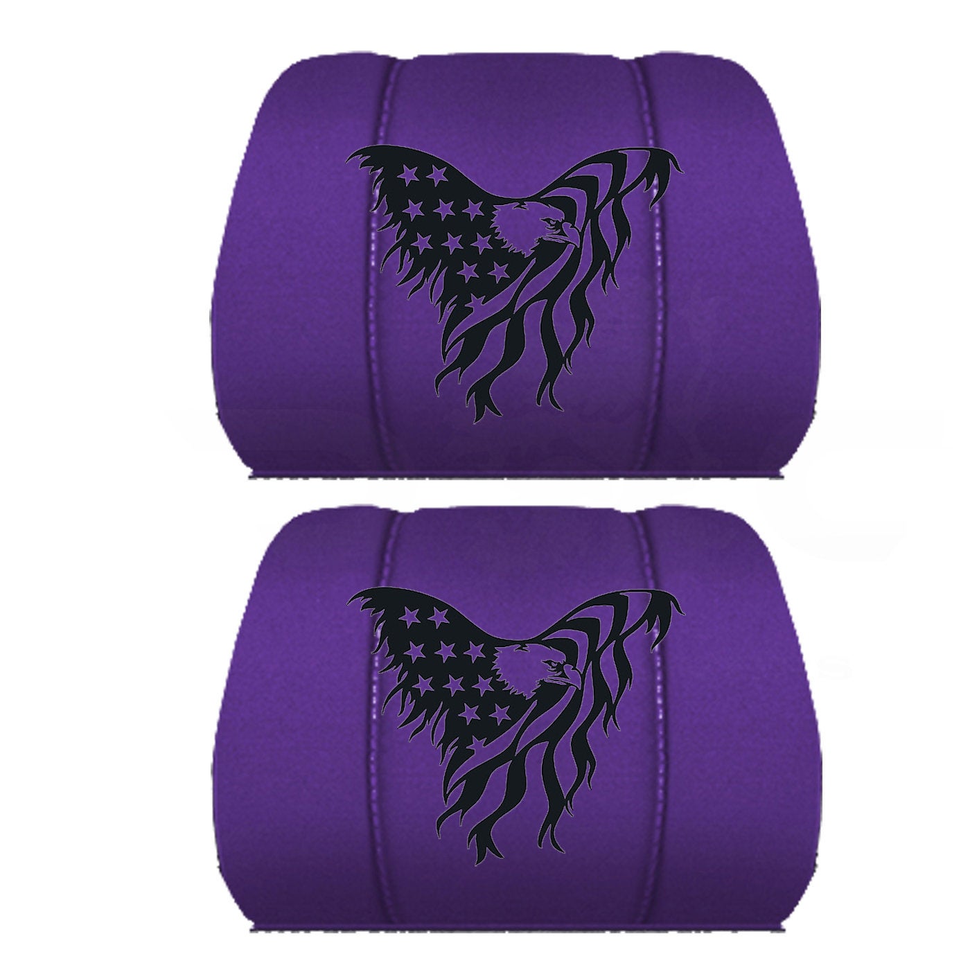 Two Black Headrest Covers Customized for Your Specific Car, Truck or SUV the American Bald Eagle is Embroidered onto the Headrest Covers