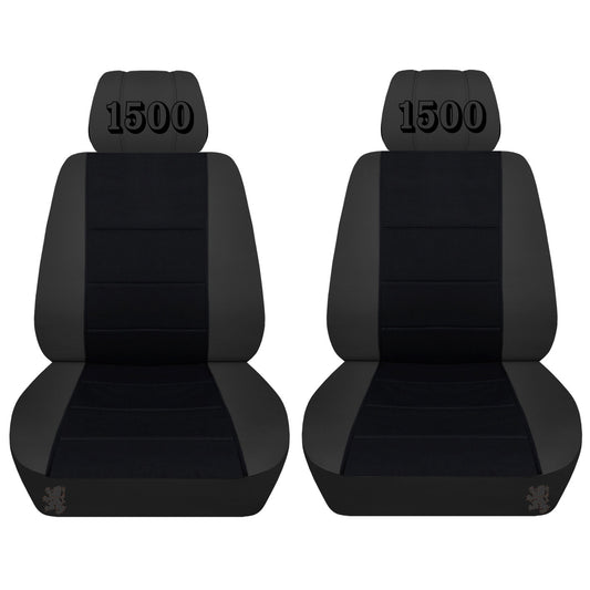 Front Customized Seat Covers Fits a 2012 to 2018 Dodge 1500 Embroidered on the Headrest Covers